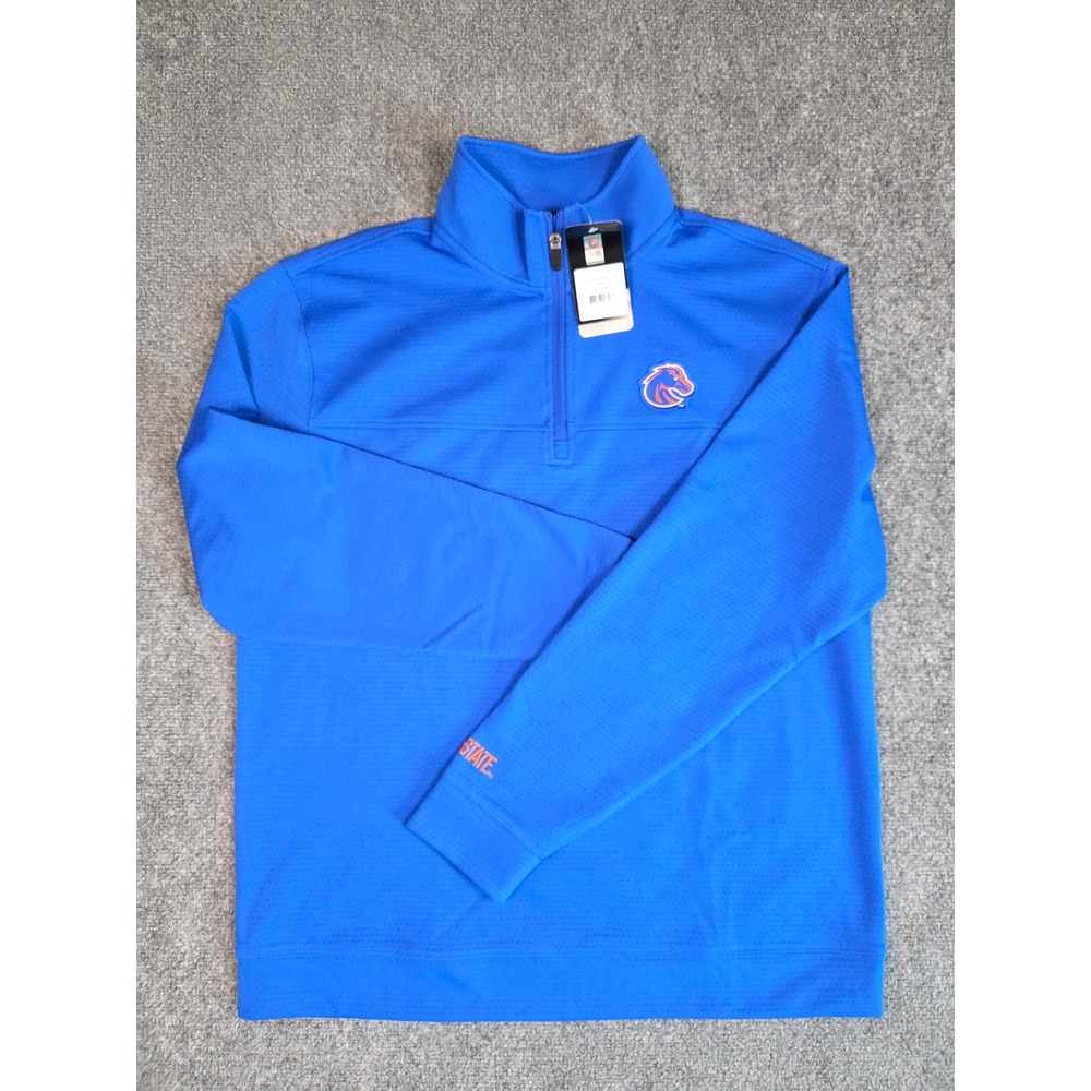 Boise State Broncos Quarter Zip Pullover Mens L Blue Waffle Knit Performance